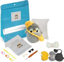 Crochet Kit Grey Crochet kit for Beginners Penguin Crochet kit 4 pcs Knitting Se - £18.79 GBP