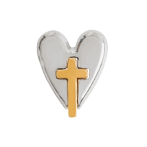 Origami Owl Charm (New) Silver &amp; Gold Two Piece Cross - Silver Heart W/GLD Cross - £6.97 GBP