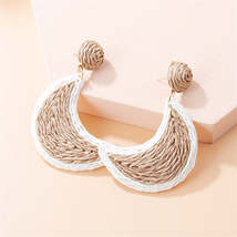 White &amp; Beige Raffia Moon Drop Earrings - £10.50 GBP