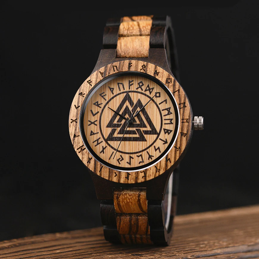 Watch Men Wristwatch Viking Wood Wristwatches Vintage Wooden Watches Sty... - $82.99