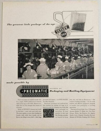Primary image for 1955 Print Ad Pneumatic Packaging & Bottling Equipment Tetley Tea Bag Line