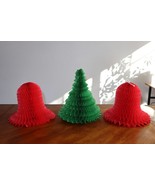 Vtg Lot 3x Honeycomb Tissue Red Bells 7&quot; Green Tree 11&quot; Party Decor Chri... - $195.35 MXN