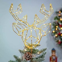 Gerson International 14.5-inch Tall LED Wrapped Electric Deer Head Tree Topper - £22.02 GBP