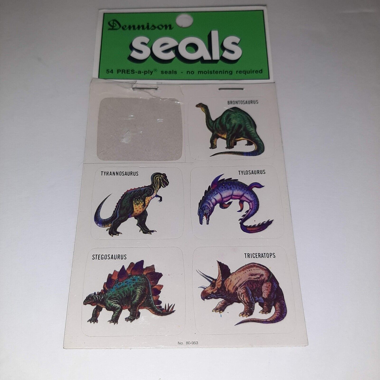 Vintage Dennison Seals DINOSAURS Stickers x52 HTF Missing 2 80s - $9.90