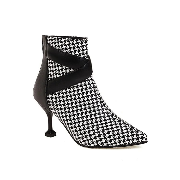 Ort boots women houndstooth plaid checkered booties woman leopard stiletto heels pointd thumb200