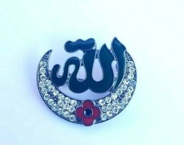 Stunning Diamonte Black Gun Metal AllahPoppy Muslim Islam Allah Moon Brooch Pin - £10.22 GBP