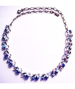 Vintage Star Signed Silver Tone W/ Blue AB Rhinestones Choker Necklace - $34.60