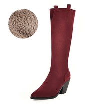 Brand Designer Faux Leather Women Knee High Boots western cowboy Wedge Pointed t - £55.01 GBP