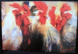 Stephen Shortridge Usual Suspects Emb Stretch canvas List $1200 18x27 roosters - £198.32 GBP