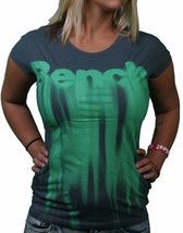 Bench UK Morph Tee Dark Grey Green Melting Black Logo Graphic Short Sleeve Shirt - £26.62 GBP