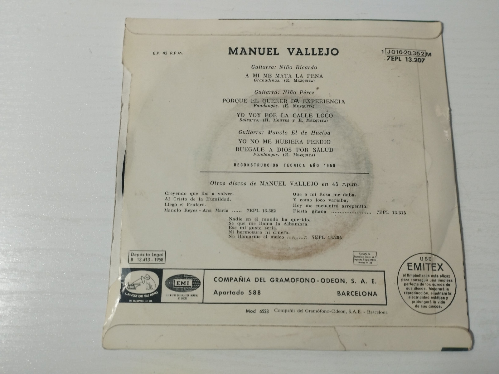 Manuel Vallejo cante cancionero flamenco 1971 - 2 X Single LP vinyl 7 " VG/VG Item image 4