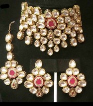 VeroniQ Trends-Elegant Kundan Choker Necklace with Red Meenakari-Bridal-Wedding - £90.24 GBP