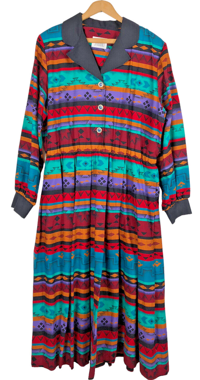 Primary image for Shirt Dress Size 18 1X Womens Southwestern Tribal Geometric Colorful Vintage