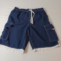 Ingear Men&#39;s L Blue Drawstring Elastic Waist Swim Cargo Shorts Pockets (... - $19.79