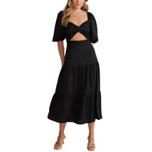 MINKPINK Women&#39;s Audrey Cutout Puff-Sleeve Midi Dress Black L B4HP - $49.95