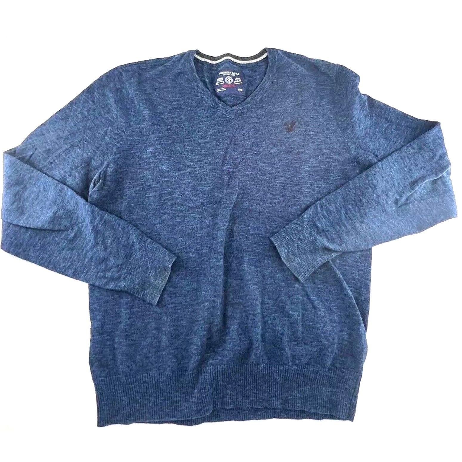 American Eagle Sweater Mens Medium Blue V Neck Pullover Work Preppy Athl... - $5.90