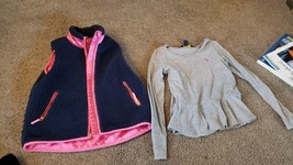 EUC LOT of 2 Girls J Crew Crewcuts Black Pink Sherpa Vest Satin &amp; Polo Top sz- 8 - £21.25 GBP