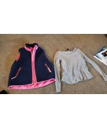 EUC LOT of 2 Girls J Crew Crewcuts Black Pink Sherpa Vest Satin &amp; Polo T... - £20.13 GBP