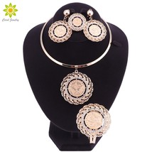 Meatl Coin Jewelry sets Gold Color Coins Pendant Necklace Bracelet Earrings Ring - £20.15 GBP