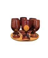 Vintage Two Tone Wooden 5&quot; Mini Goblets On Tray Set 6 Cups - £20.98 GBP
