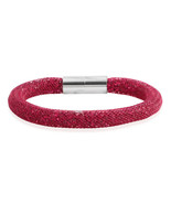 Fuchsia Austrian Crystal Stainl Steel Mesh Bracelet 7.5&quot; Magnetic Slide ... - $9.97