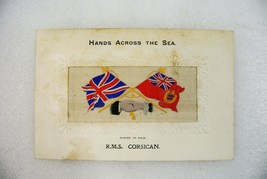 Hands Across the Sea Postcard Woven Silk Ribbon RMS Corsican Vtg Written On - £29.31 GBP