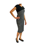 FavoLook Knit Sheath Bandage Dress Sz L Cap Sleeve Black &amp; white Stripe ... - £8.92 GBP