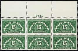 QE2, MNH VF 15¢ Top Plate Block of Six Stamps * Stuart Katz - $60.00