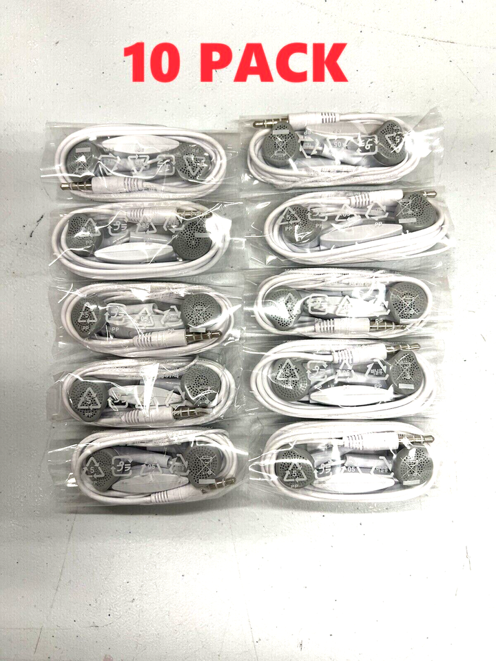 Lot 10 Samsung OEM Stereo Headsets (White) Volume Control GH59-14677A/EHS61ASFWE - $37.39
