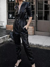 Genuine BLACK Women Romper Pocket Party Stylish  100% Leather Decent Jum... - £196.14 GBP+