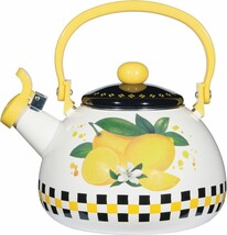  Whistling Tea Kettle for Stove Top Lemon Decor Enamel on Steel - $51.38