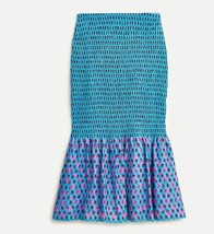 New J Crew Women Smocked Layered Block Print Blue Pink Floral Trumpet Sk... - £35.04 GBP