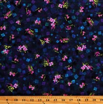 Cotton Bright Side Flowers Floral Plants Navy Blue Fabric Print by Yard D480.53 - £9.53 GBP