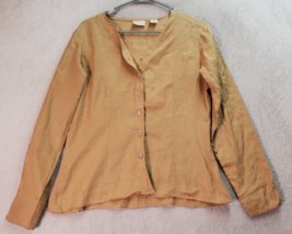 Gap Blouse Top Womens Small Muted Yellow Linen Long Sleeve V Neck Button Front - £17.36 GBP