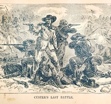 1891 Custer&#39;s Last Battle Blue Wood Engraving Victorian Indian War Histo... - $556.04 MXN