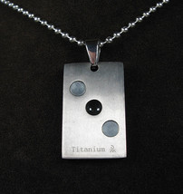 Marked TITANIUM Vintage PENDANT Necklace Black Gem Domino Style Silvertone 22&quot; - £14.86 GBP