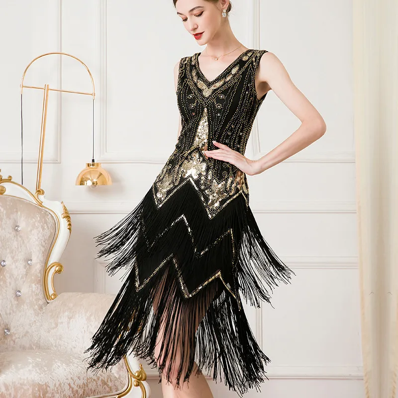  Women 1920s V-Neck Flapper Gatsby Cocktail Dress Formal Evening Prom Party Dres - £96.31 GBP