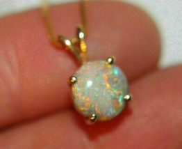 2CT Round Opal Solitaire Pendant Necklace for Women in 14K Yellow Gold Over 925 - £65.04 GBP