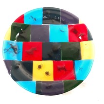 Fused Glass Plate Multicolor Abstract  Handmade Hobbyist Piece Art Glass Decor - £17.40 GBP