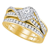 14kt Yellow Gold Princess Diamond Bridal Wedding Engagement Ring Set 1-1/4 Ctw - £2,110.29 GBP