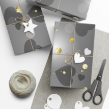 Black and Gray Hearts with Gold Sprinkles Gift Wrap Paper, Eco-Friendly - £11.76 GBP