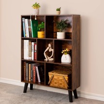 Cube Bookshelf 3 Tier Mid-Century Modern Bookcase with Legs,Retro Wood - £103.66 GBP