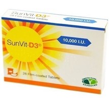SunVit-D3 Vitamin 10000IU Film Coated Tablets x 28 Vitamin D3 Supplement - £11.92 GBP