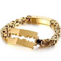 Gold Plated Black Man Bracelet Stainless Steel Men&#39;s Bracelets Bangles Chain Mal - £23.32 GBP