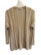 GARNET HILL Womens Sweater BRAIDED RIB Cardigan Beige Open Front Linen B... - £26.85 GBP