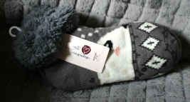 Secret Treasures 1 Pair Gray/White Fox Faux Fur Lined Slipper Socks ~Shoe Size 4 - £6.01 GBP