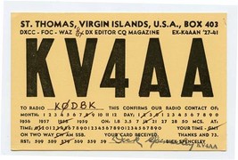 QSL Card KV4AA St Thomas U S Virgin Islands 1958 - £7.91 GBP