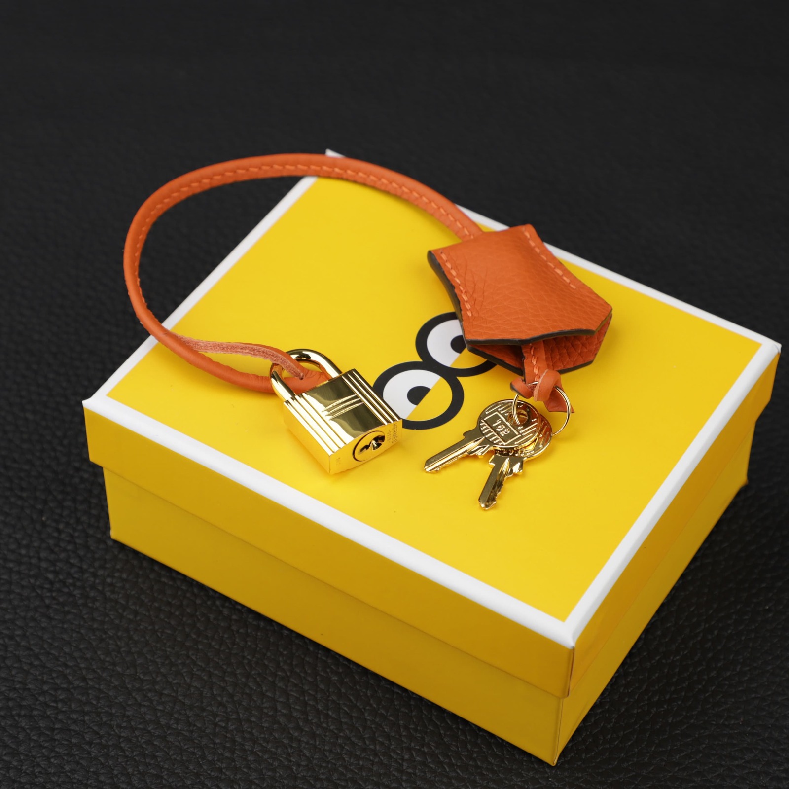 Orange Clemence Leather Clochette Tirette Golden Lock Keys for kelly bag,Birkin