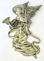 Seagull Pewter Christmas Angel with French Horn Wall Decor Art 1991 Canada 11&quot; - £53.43 GBP