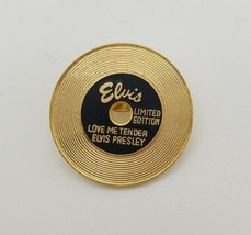 Elvis Presley &quot;Love Me Tender&quot; Goldtone Record Shaped Lapel Hat Pin - £15.32 GBP